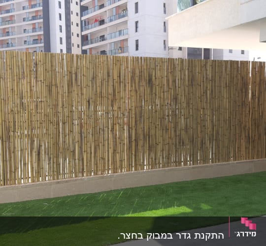 גדר במבוק גבוהה על דשא סינתטי ירוק